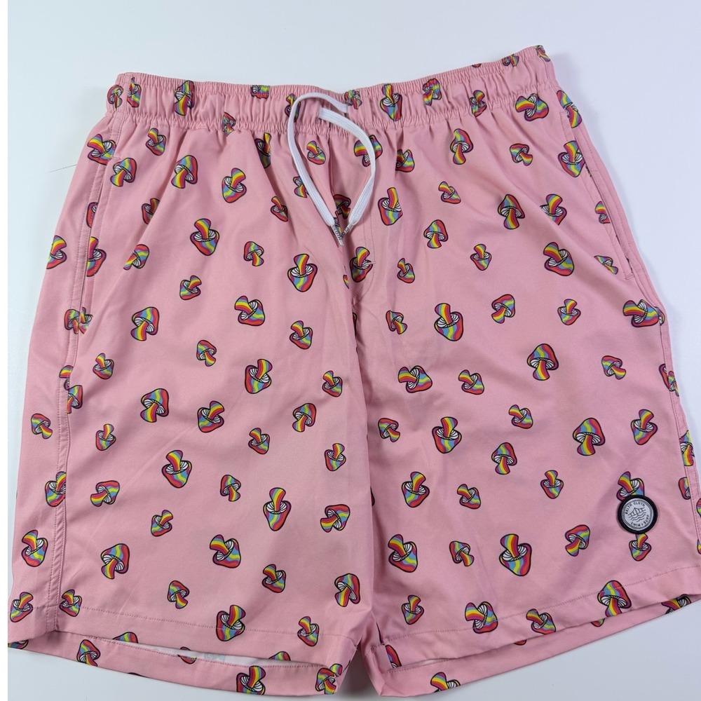 Brooklyn Cloth Mens Pink Rainbow Mushroom Volley Swim Trunks Shorts Large